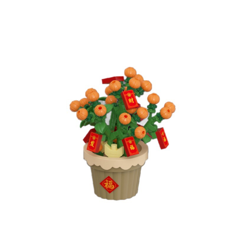 Nuevo modelo compatible con flores de Año Nuevo Nafu naranja árbol rico rico adornos de bloques de bambú preciosos regalos juguetes de Año Nuevo