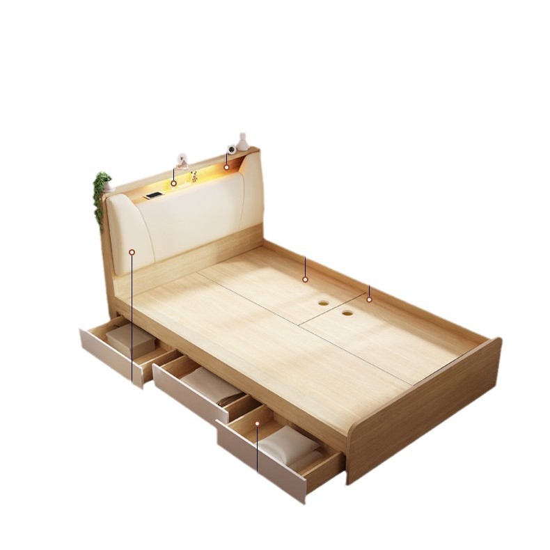 Cama de almacenamiento de cama individual, cama tatami moderna y simple, estante de libros, cama en un dormitorio multifuncional con iluminación, caja alta de almacenamiento