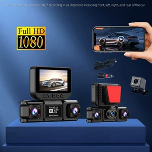 Hot-selling 360-degree four-channel dashcam with WiFi connectivity, infrared night vision, and panoramic car monitoring capabilities