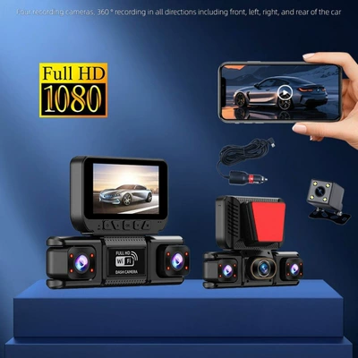 Hot-selling 360-degree four-channel dashcam with WiFi connectivity, infrared night vision, and panoramic car monitoring capabilities