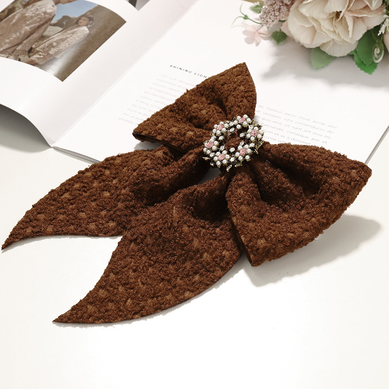 Autumn And Winter Simple Hairpin Rhinestone Pearl Fabric Hair Accessories Bow Hairpin display picture 4