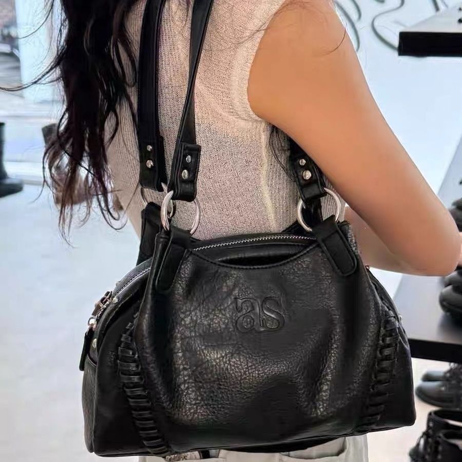 Korean ason travel bag, same style as Lee Cha-yeon, leather motorcycle bag, shoulder bag, underarm bag, large capacity tote bag