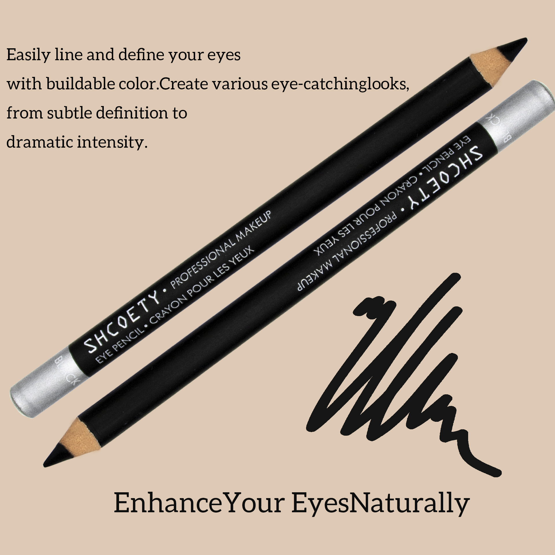 SHCOETY waterproof and non-smudge wooden eyeliner pen, long-lasting makeup without smudge, eyebrow pencil and eye pencil, dual-purpose makeup pen, European and American undefined
