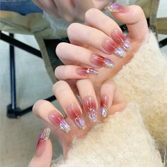 小紅書穿戴甲長款ins風極光碎鑽指甲貼片穿戴式美甲甲片批發