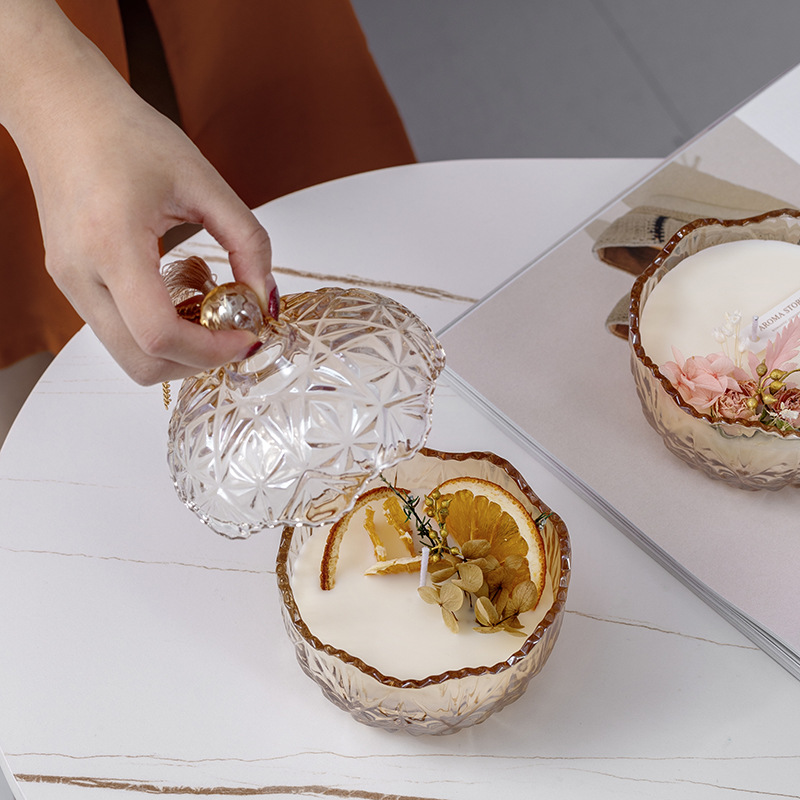 Velas de cera de incienso de vidrio de ámbar cera de decoración navideña adornos flores secas velas perfumadas decoración del hogar