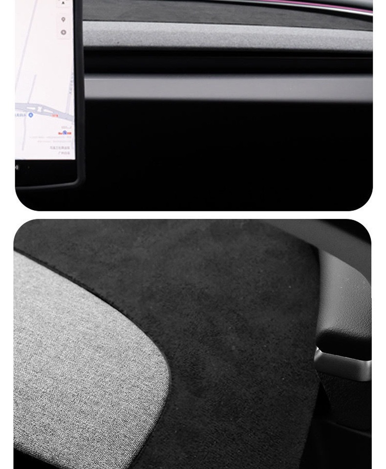 Suitable for Tesla Model 3/Y Dashboard Light-Proof Mat, Center Console Light-Proof Mat, Suede Leather, High Temperature Resistant, Anti-Reflective