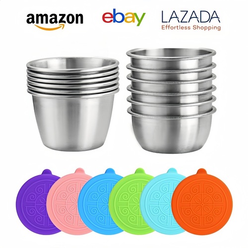Cross-border 304 stainless steel sauce dish with anti-leak silicone lid, Western-style black pepper tomato sauce cup, seasoning dish, seasoning cup