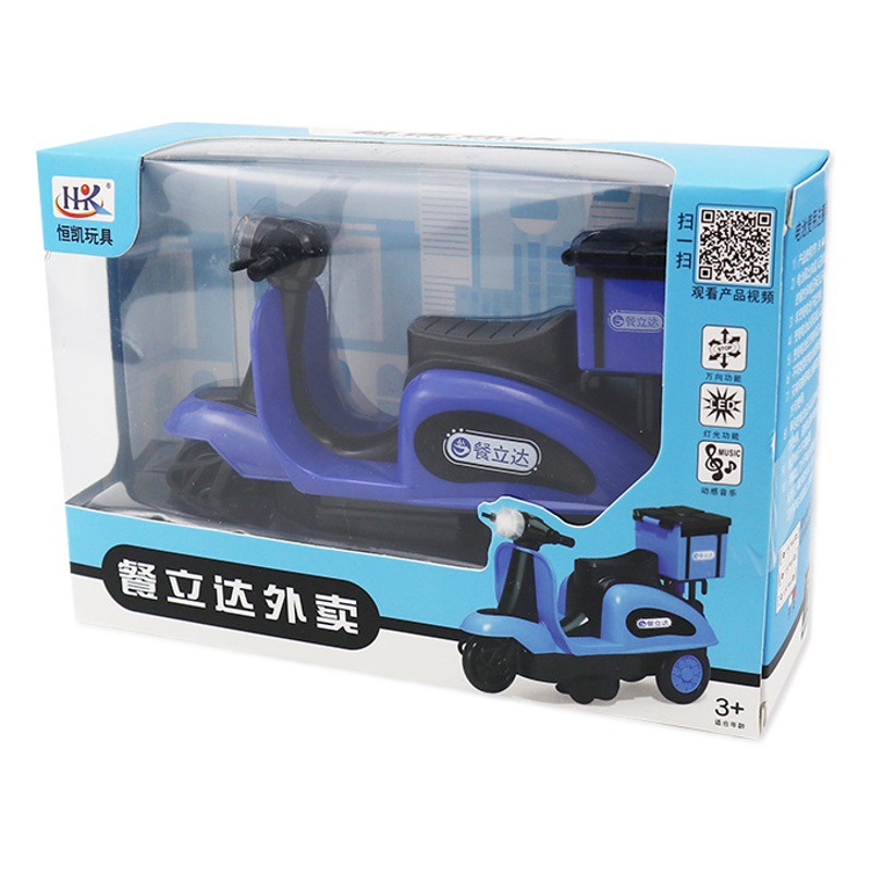 El mismo truco eléctrico de Tiktok motocicleta sonido y luz simulación giratoria entrega de comida para llevar coche juguetes educativos para niños al por mayor