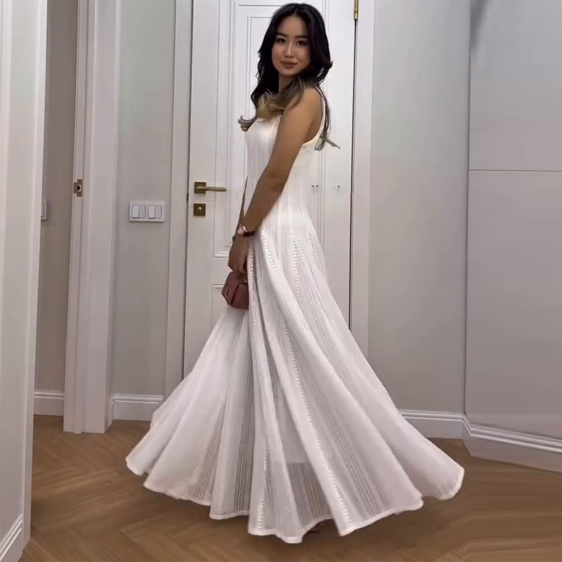 2025 新しいヨーロッパとアメリカのアマゾンクロスボーダー外国貿易婦人服エレガントでファッショナブルなノースリーブメッシュスリムソリッドカラーロングスカート|undefined