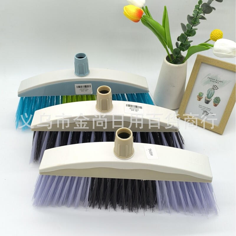 Universal Plastic Broom with Thickened and Densely Packed Bristles, Large Broom with Threaded Handle for Outdoor Balcony Sanitation, Hard Bristle Broom Head