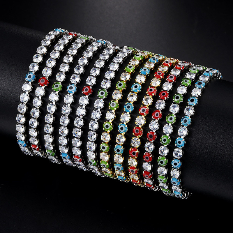 New color devil's eye 4MM zircon tennis chain cross-border full diamond bracelet Europe and the United States do not fade fashion jewelry