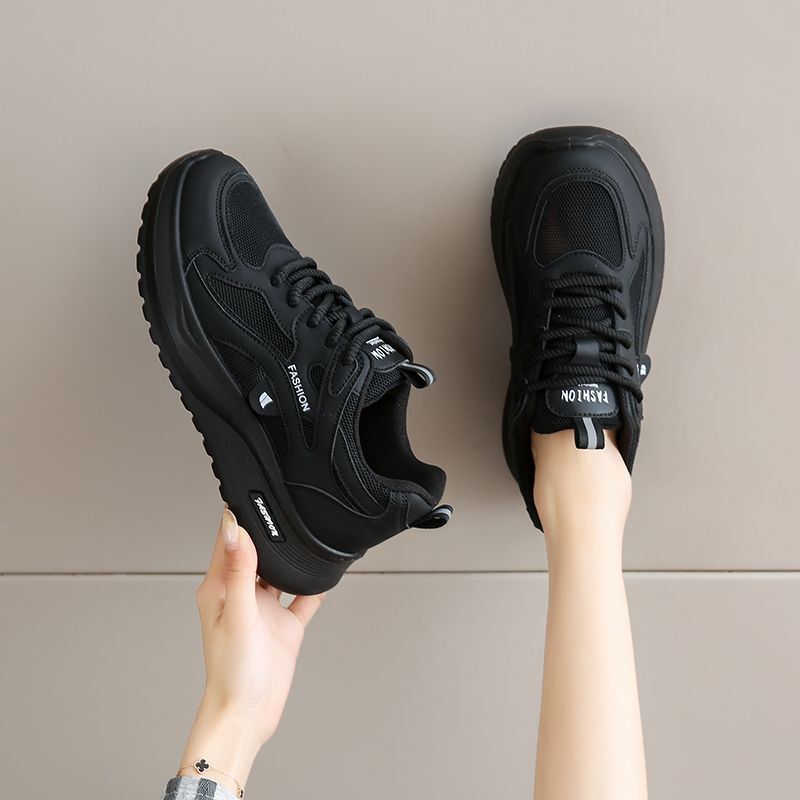 Women's Summer Breathable, Lightweight and Non-Tiring Work Shoes, Non-Slip Sports Shoes with Soft-Soled Black Dad Shoes