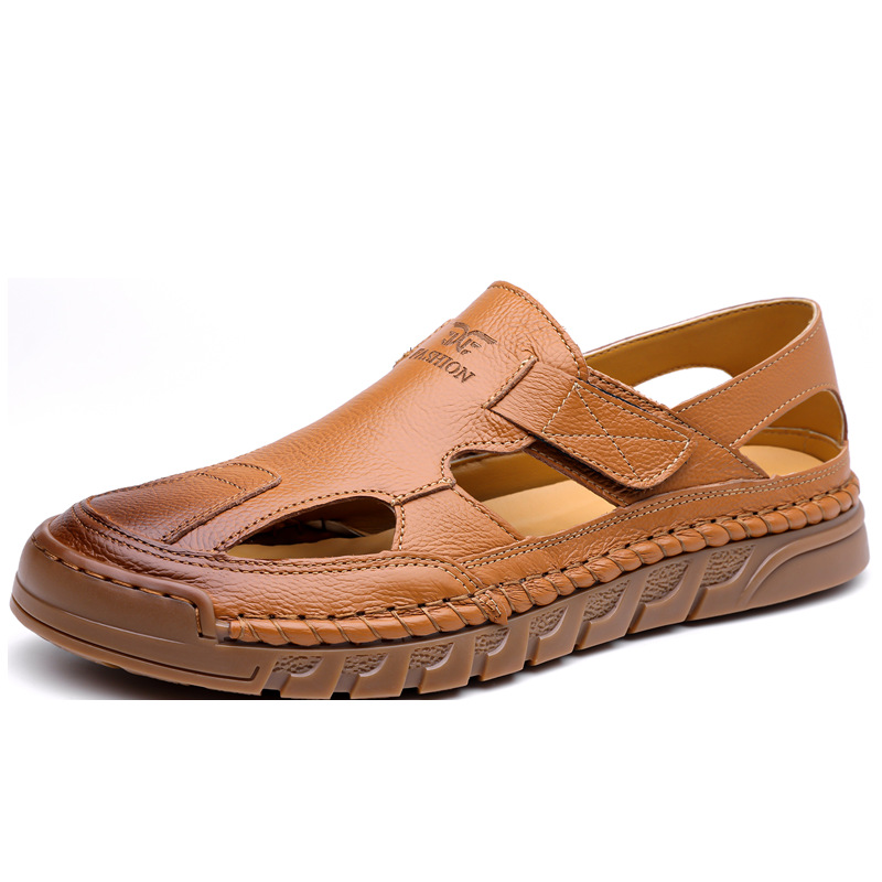 Zapatos de verano para hombres con suela suave transpirables zapatos casuales con un pie de calzado, sandalias de cuero vacías cosidas a mano
