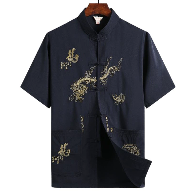 Tang мужская одежда с короткими рукавами для среднего и пожилого летнего костюма в китайском стиле