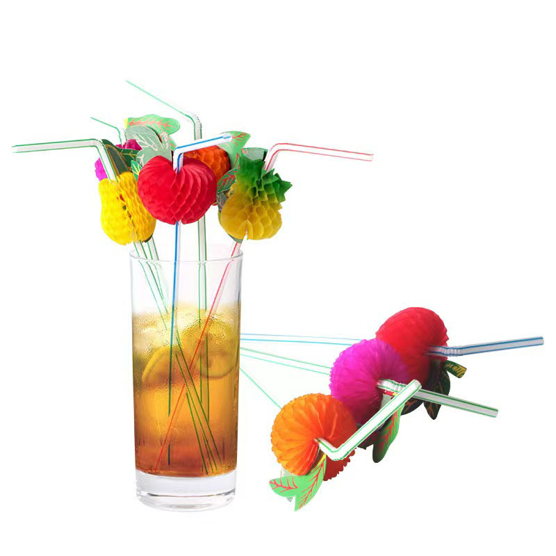 Transfronterizo Hawaii paja de plástico desechable creativo 3D panal de frutas paja decorativa tira de color fluorescente