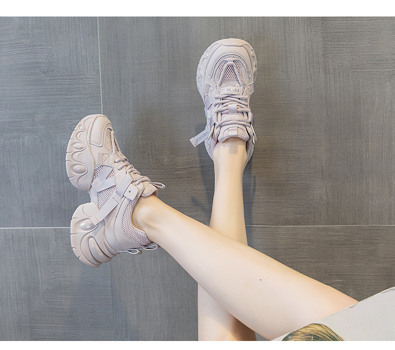 Giày sneaker nữ chunky đế dày tăng chiều cao, lưới thoáng khí, mẫu mới xuân 2025 — M2559 màu be, M2559 màu hồng, M2559 màu đen chi tiết 15
