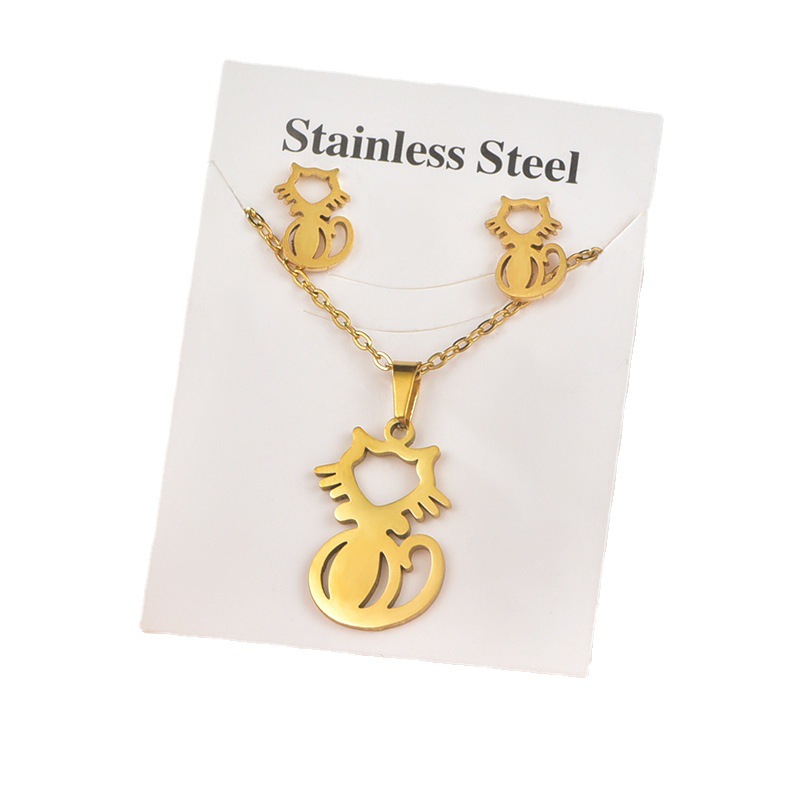INS transfronteriza de acero inoxidable chapado en oro no es fácil de desvanecerse animal amor collar pendientes amor joyería de titanio traje de acero
