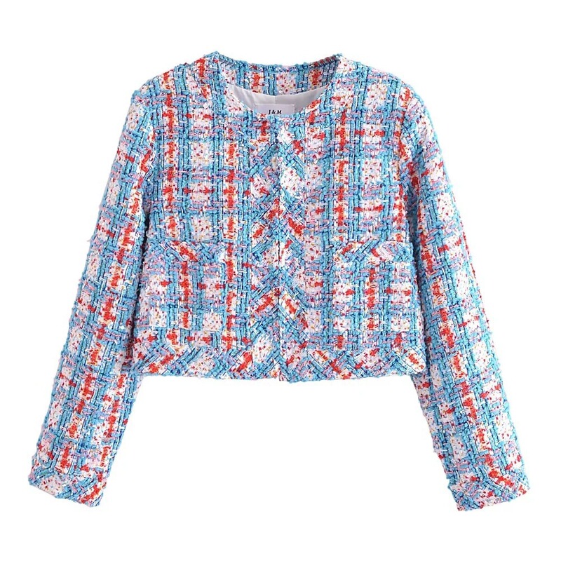 Foreign trade wholesale 2022 Europe and the United States cross-border autumn and winter new small fragrant Tweed long sleeve short jacket coat female socialite