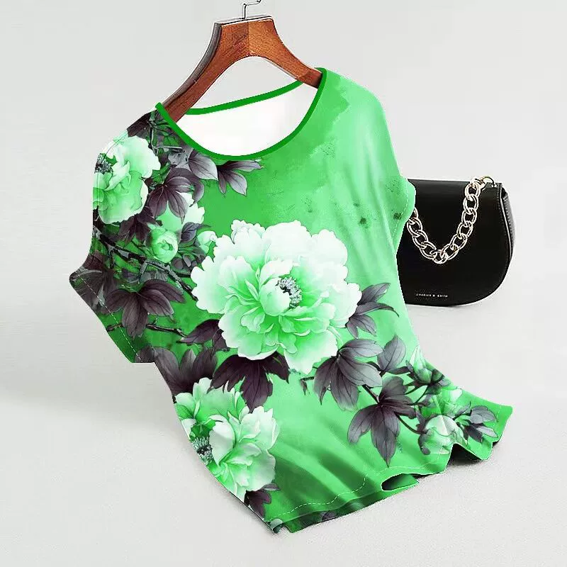 Женская летняя футболка из льняной ткани с принтом, свободного кроя, больших размеров, скрывающая живот, для внешней торговли, 2025 год.