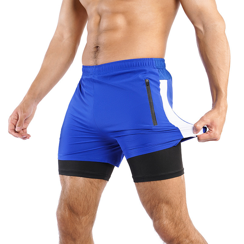 Summer New Fake Two-piece Breathable Anti-light Three-point Pants Quick-drying Fitness Training Dash Double-layer Sports Shorts for Men Summer New Fake Two-piece Breathable Anti-light Three-point Pants Quick-drying Fitness Training Dash Double-layer Sports Shorts for Men