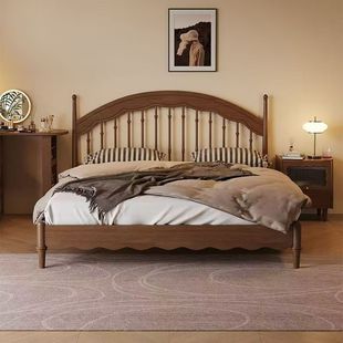 Full Solid Wood Windsor Bed Antique Master Bedroom American French Retro Double Bed New Chinese Walnut Harp King Bed