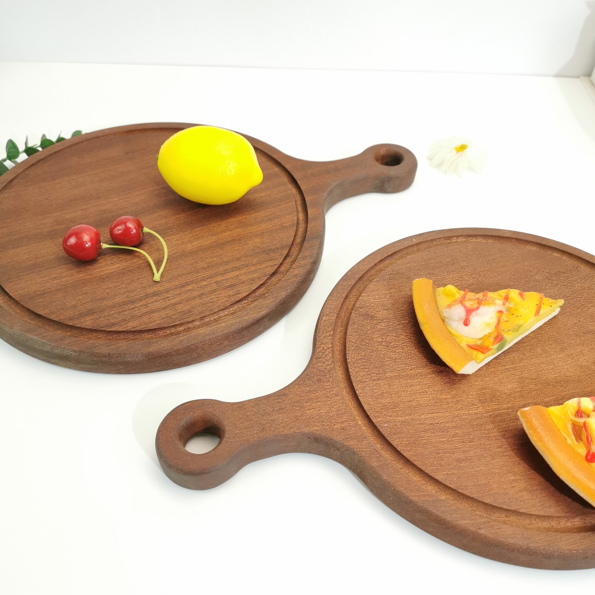 带手柄的牛排餐盘木质托盘木盘西餐餐具蛋糕托盘早餐盘牛排盘