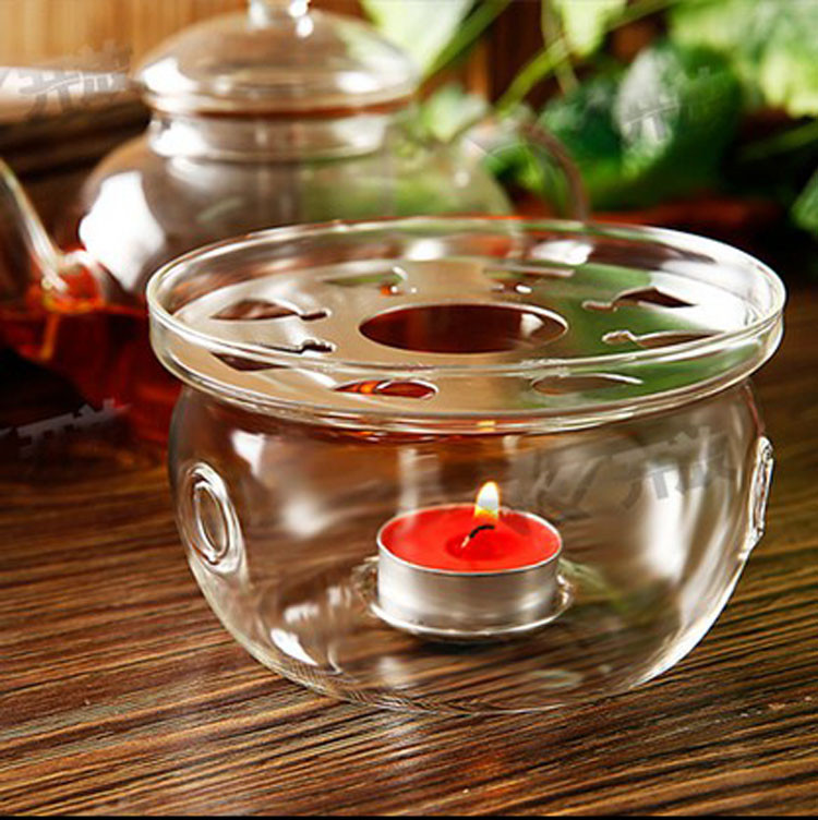 Fuente de la fábrica de vidrio transparente juego de té calefacción base borosilicato vidrio té calentador aislamiento base redonda