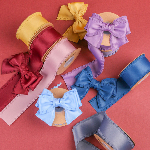 Classic thickened ruffled webbing bow hair accessories clothing high density wavy edge ribbon fungus skirt ribbon