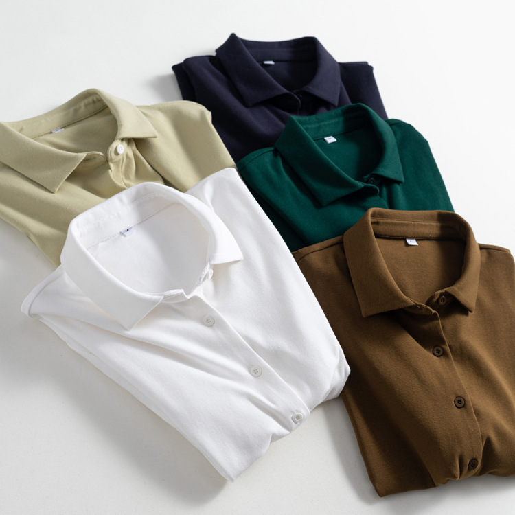 Foreign Trade Export Island Polo Rank Cotton Elastic Polo Collar Comfortable Short-sleeved Elegant Casual Knitted Shirt Top T-shirt for Women