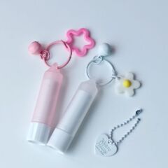3.5g半透明粉色旋转唇膏管带孔可挂钥匙扣口红固体唇蜜管Lipstick