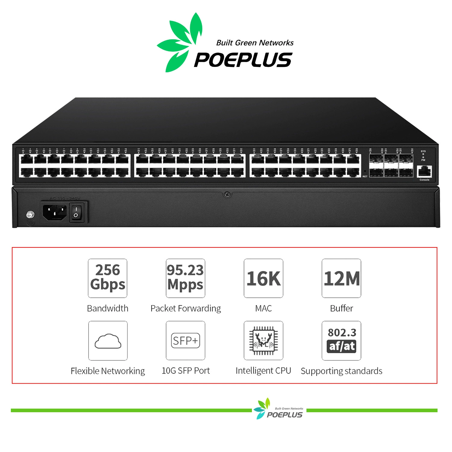 48-портовый управляемый коммутатор Giga LAN или POE L3 с подключением к восходящению 10G sfp
