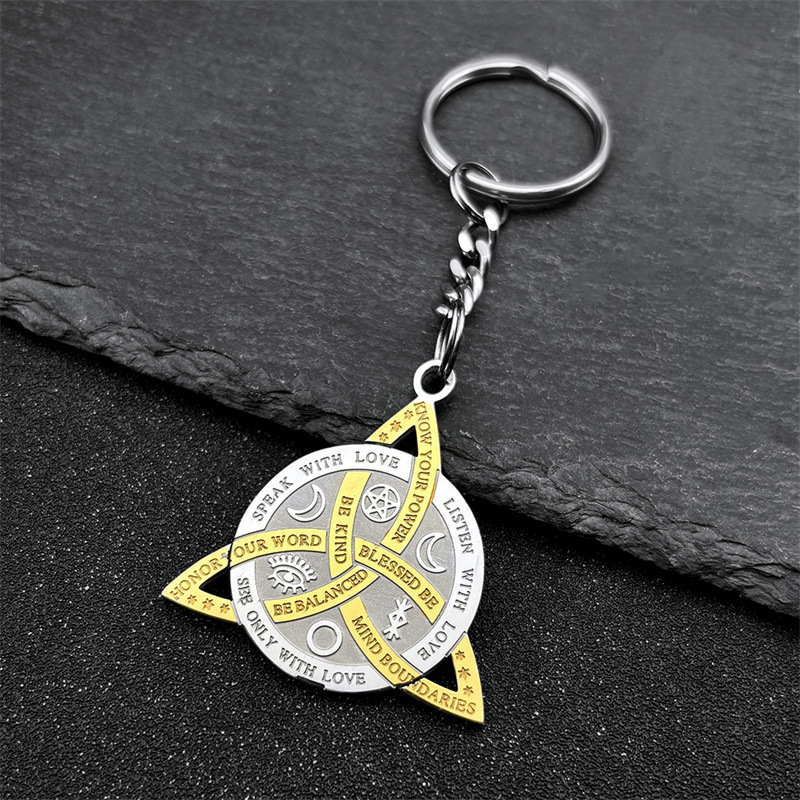 Cross-Border Versatile New Stainless Steel Keychain Celtic Retro Viking Triangle Knot Titanium Steel Pendant Fan-Shaped Pendant Cross-Border Versatile New Stainless Steel Keychain Celtic Retro Viking Triangle Knot Titanium Steel Pendant Fan-Shaped Pendant
