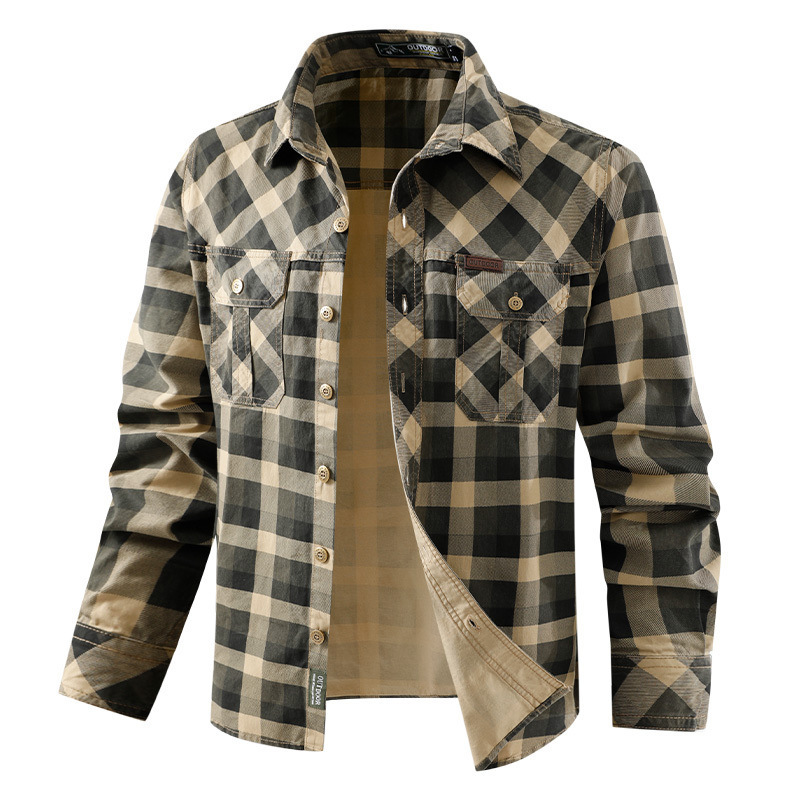 Spring New Style Pure Cotton High-Quality Plaid Shirt Men's Retro Workwear Multi-Pocket Korean Style Men's Long-Sleeved Shirt Spring New Style Pure Cotton High-Quality Plaid Shirt Men's Retro Workwear Multi-Pocket Korean Style Men's Long-Sleeved Shirt