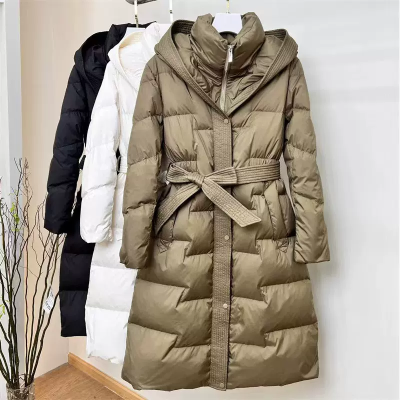 十三行冬季新款白鹅绒羽绒服女款高端女长款束腰外套品牌女装批发