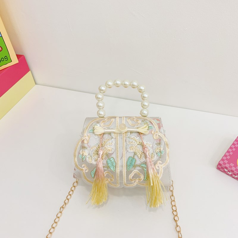 Niñas dulces perlas de aire extranjero bolsas de accesorios portátiles de estilo antiguo con bolsas de ropa de estilo chino niñas lindas bolsas de lápiz labial un hombro
