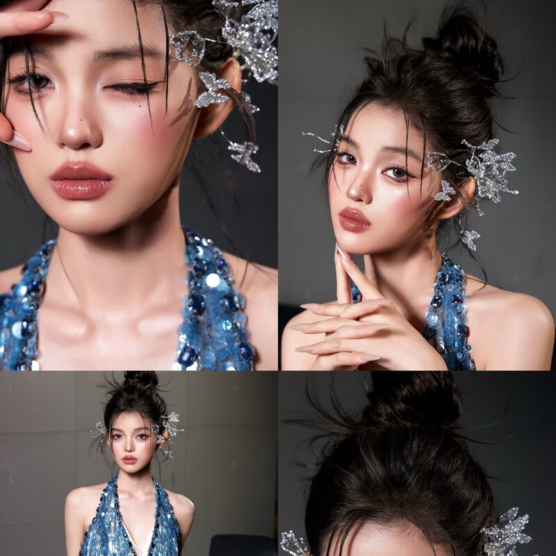 爆款新娘发饰超仙梦幻白色蝴蝶跟妆测边夹晨袍礼服高级套装新发饰|undefined