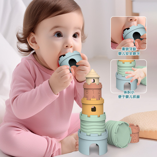 Amazon's new Jenga teether baby grip anti-eating hand teether pile of Jenga castle children's toys