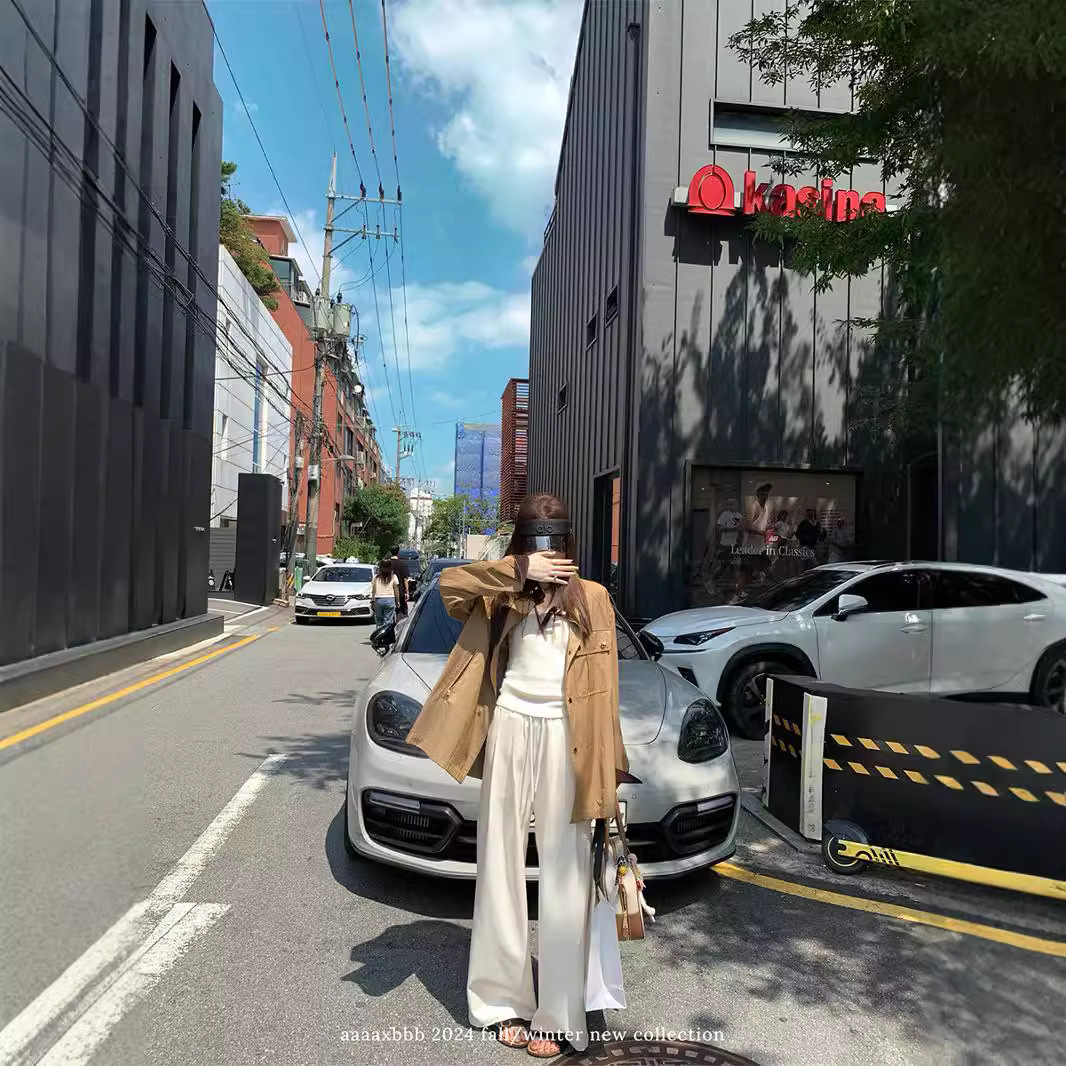 AAAAXBB 이완 초가을 바이브 울 모조 바지 삼색 느슨한 모프 스티칭 디자인 센스 캐주얼 바지