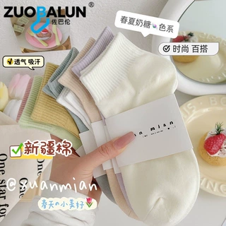 春秋短筒袜纯色袜子女纯棉薄款日系学生运动休闲彩色短袜糖果色