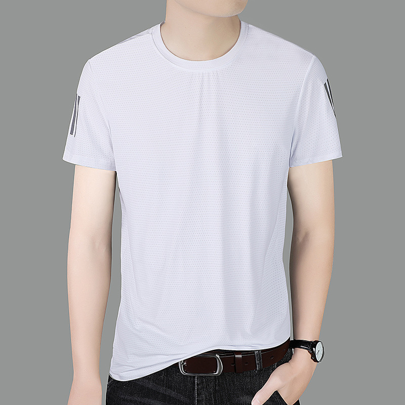 Quick-drying T-shirt men's sports ice silk short sleeve new round neck casual half sleeve loose quick-drying training fitness clothing wholesale