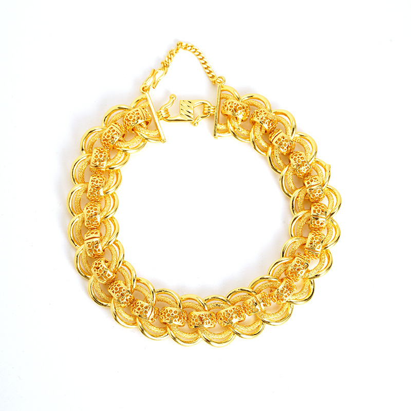 Nueva pulsera de oro de arena de Vietnam para hombres, exagerada edición ancha, pulsera de reloj grande, joyas de moda que no se desvanecen.