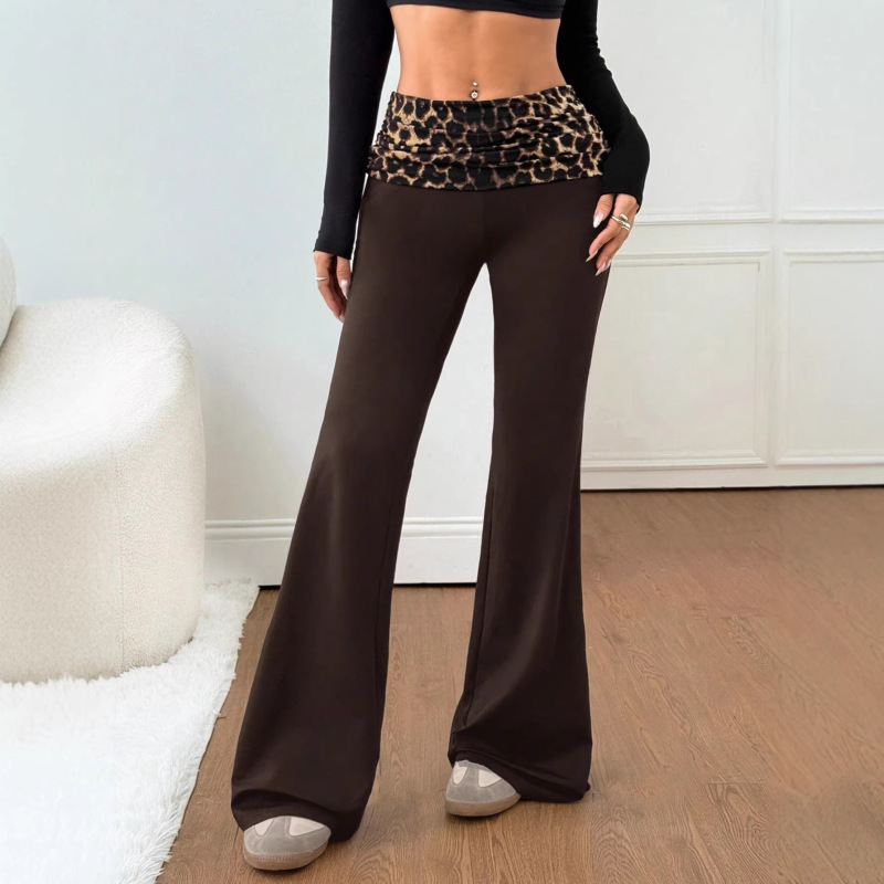 Amazon Cross-Border Supply Summer New Fashion Women's Pants Leopard Print Patchwork Yoga Pants Slim Fit Long Pants
