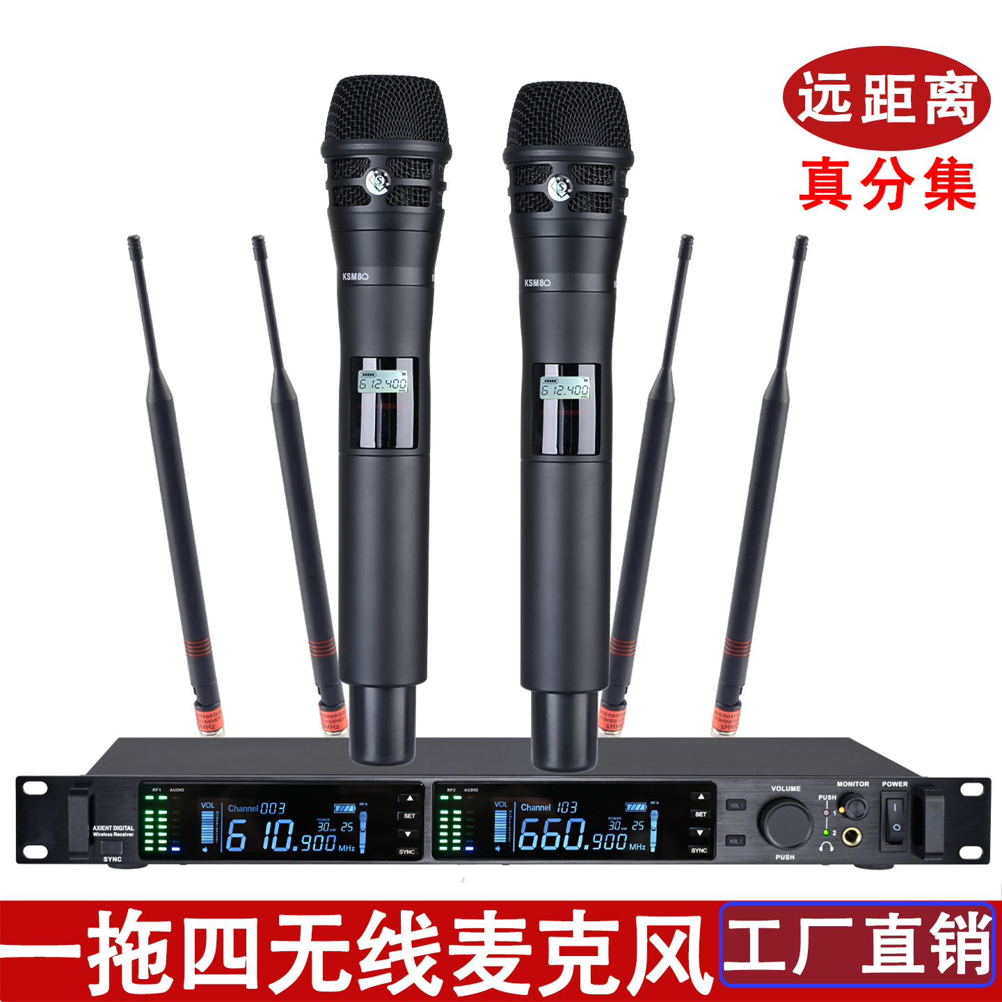 True Diversity Wireless Microphone for Stage Performance U-Band Home Ktv One-To-Two Four School Playground Professional Long-Distance Microphone