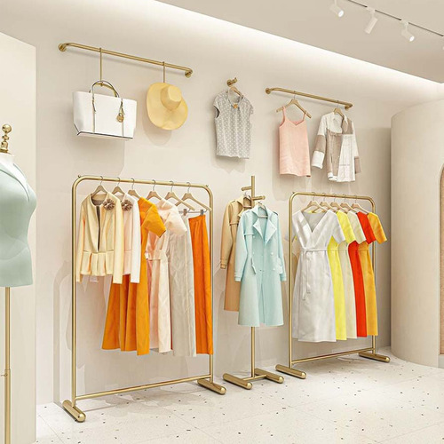 Clothing store display rack ground side hang combination women's clothing store display shelf rack gold children's clothing store clothing rack