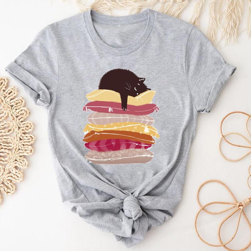 Verano Y2K tops de mujer casual retro de manga corta niña suelta cuello redondo camiseta negra Pedido mínimo de una pieza