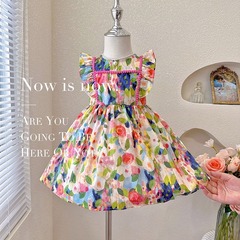 Girls' Clothing Children's Floral Dress 2024 Summer New Girls Korean Style Sleeveless Flower Princess Dress Wholesale