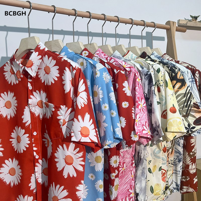 A generation of hair spoof home ah Q with short sleeve daisy flower shirt men's and women's tide loose Hawaiian shirt