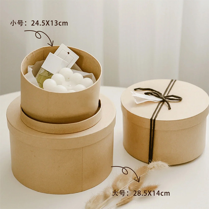 Caja de regalo de papel kraft oval, caja de flores de frutas, caja de flores de regalo de cumpleaños, caja de embalaje de flores, caja de materiales de frutas