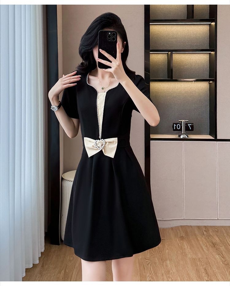 Váy đen suông midi cỡ lớn mùa hè che khuyết điểm tôn dáng — màu đen chi tiết 10
