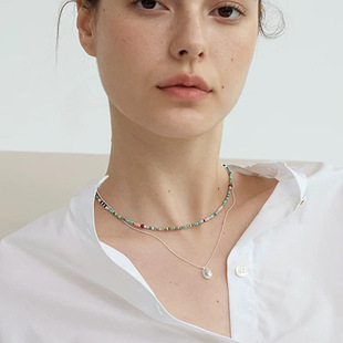 Polo * sea spring and summer artistic turquoise handmade beaded necklace exquisite casual color stacked clavicle chain national tide